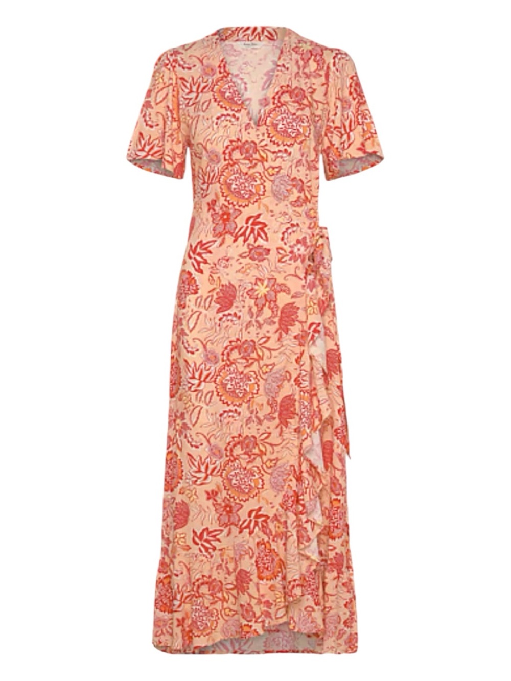 Part Two Clarina Floral Wrap Midi Dress Orange and Pink
